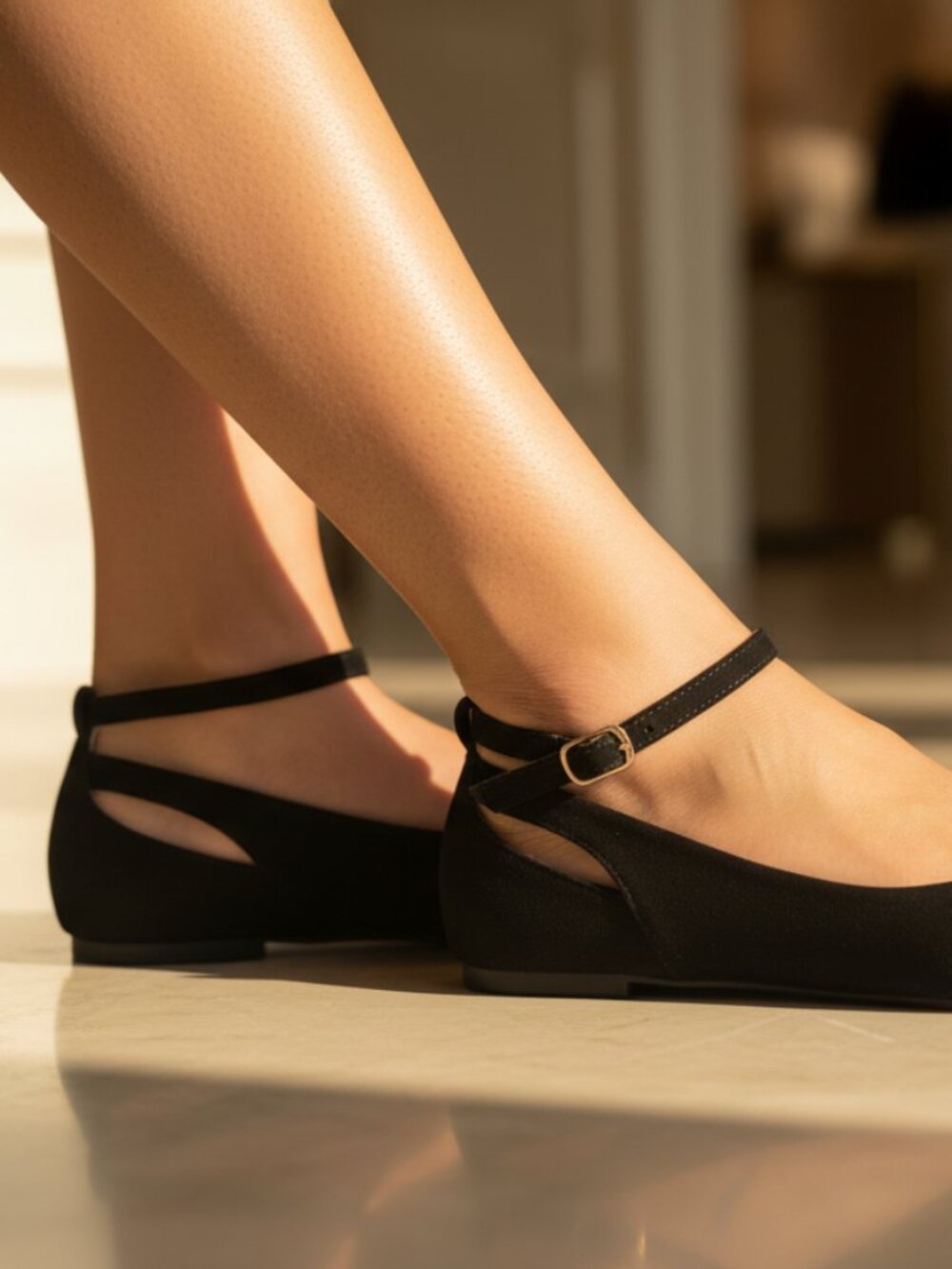NWT Pazzle Black Ankle Strap Pointed Toe Ballet Flats - Picture 3 of 11